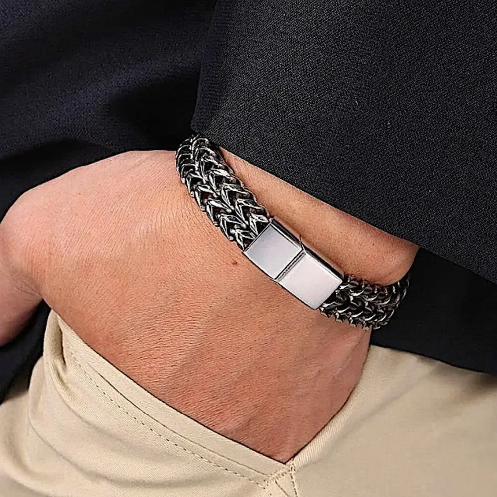 Stainless Steel Cuban Chain Magnetic Closure Hip Hop Bracelet